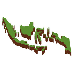 3D Green Map of the Indonesia with transparent image for travel book, poster, business,	