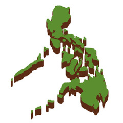 3D Green Map of the Philippines with transparent image for travel book, poster, business,	