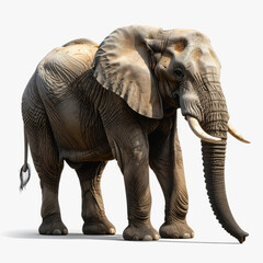 Fototapeta premium African Elephant with Prominent Tusks Standing on White Background