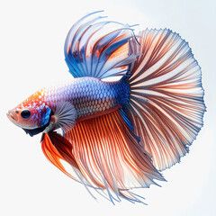 Exotic Betta Fish with Elaborate Red and Blue Fins, Elegant Pose