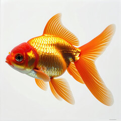 Close-up of a Golden Fish with Red Head and Orange Fins on White Background