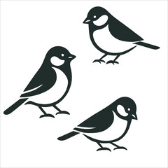 Minimalist Bird Silhouette Set Small Garden Bird or Sparrow Nature Icon Vector © farheen