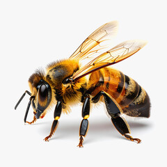 Fototapeta premium Honey Bee with Detailed Wings and Legs, Flying Insect on White Background