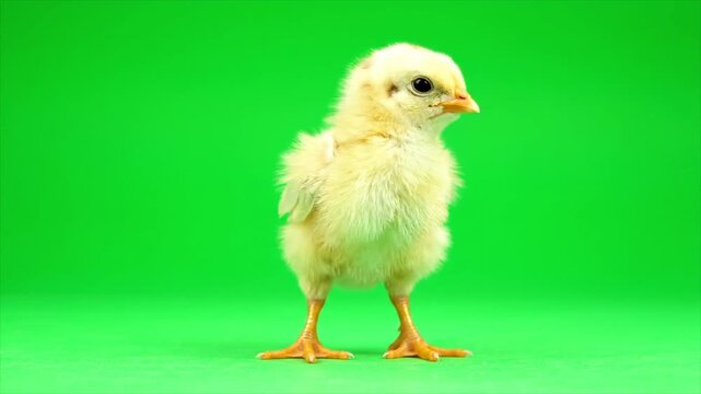 Yellow Baby Chick Standing on Green Screen Background 4K