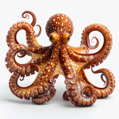 Detailed Orange Octopus with Textured Skin and Eight Tentacles on White Background
