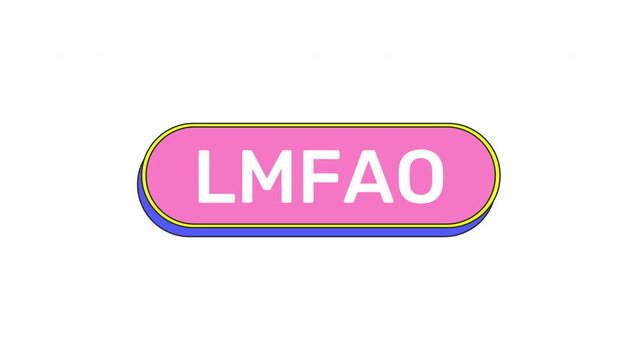 LMFAO cute pink button animation with click reaction. Uncontrollable laughter. Funny internet humor. Joke response. LOL comic relief. Rounded cartoon micro interaction UI. Animated kawaii CTA element