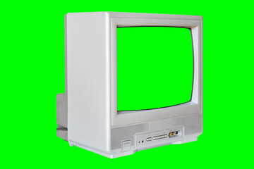 Vintage TV with green screen on chroma key background for editing.