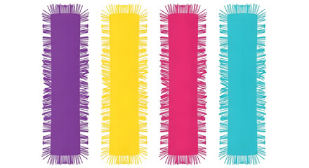 Four colorful fuzzy strips isolated on transparent background