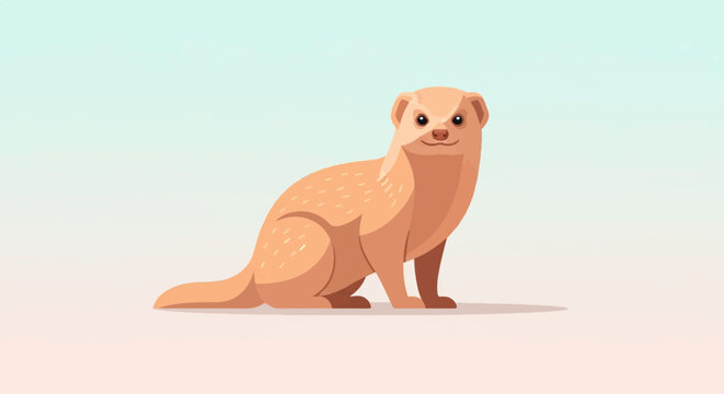 A charming, tan-colored weasel-like creature sits attentively against a soft, gradient background