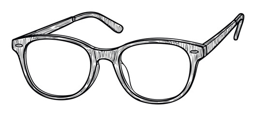 Modern eyeglasses with thick frames and a distinct textured black line drawing style, perfect for optometry clinic branding, personal style guides, and eye health awareness campaigns.