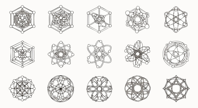 Collection of Sacred Geometry Symbols, Metatron's Cube, Flower of Life, and other sacred patterns