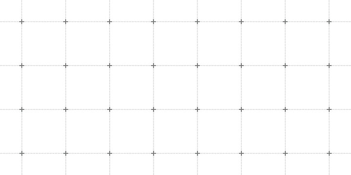A clean, minimalist white grid background featuring a precise technical overlay of fine light-gray lines and small intersecting crosshairs.