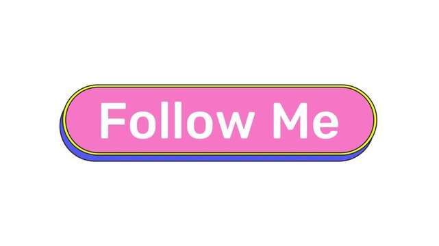 Follow me cute pink button animation with click reaction. Invite followers. Increase subscriber count. Add friend. Gain followers. Rounded cartoon micro interaction UI. Animated kawaii CTA element
