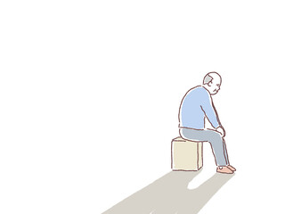 高齢者、老後のイラスト（孤独、不安）、
