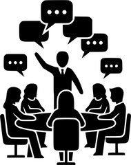 Team Brainstorming Conference Meeting Creative Discussion Silhouette Vector Icon