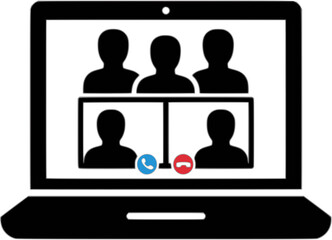 Online Video Conference Laptop Remote Team Meeting Silhouette Vector Icon