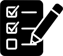 Task Approval Checklist With Pencil Editing Document Silhouette Vector Icon