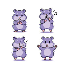 Cartoon hamster singing and dancing with joy in various poses