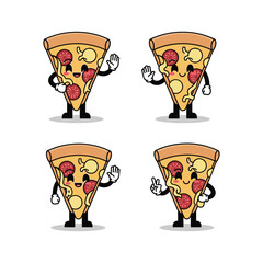 Cartoon pizza slices with different gestures and facial expressions