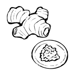 生姜とおろし生姜の線画イラスト