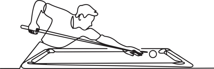 man trying to hit the ball in a billiard game.one line icon illustration with white background