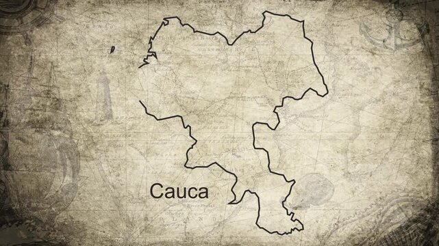 Cauca Columbia map drawn on a cartography background sheet of paper