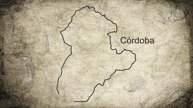 Cordoba Columbia map drawn on a cartography background sheet of paper