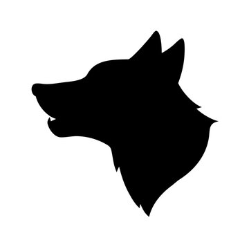Side Profile Silhouette of a Howling Wolf or German Shepherd Head