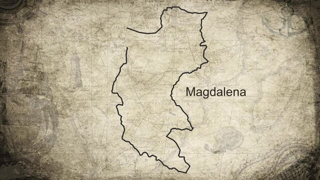 Magdalena Columbia map drawn on a cartography background sheet of paper