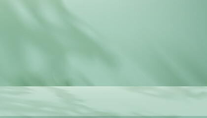 Shadow Background,Color Mint green wall with white light texture overlay on empty studio wall.Minimal soft shadow light blurred leaves.Vector 3d backdrop blank floor display podium for Spring product  © Anchalee