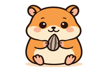 A cute cartoon hamster holding a nut in its tiny paws