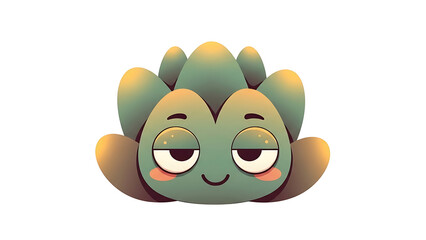 Fototapeta premium Green plant mascot face with big eyes and rosy cheeks isolated on a transparent background