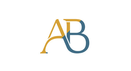 Stylized interlocking letters A and B logo design in gold and blue colors. © STOCK MANIA