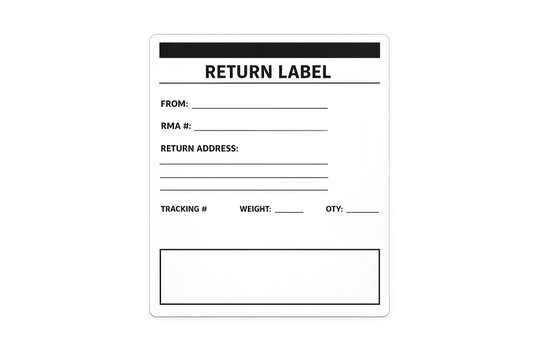 Blank return label template with shipping information and tracking number fields