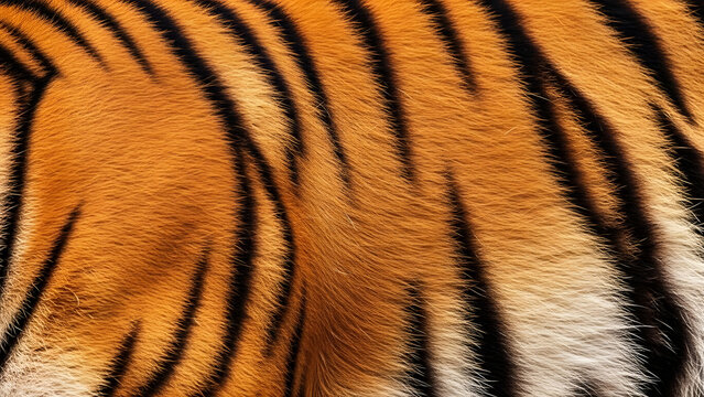 High detail tiger skin pattern texture captured in macro view showing natural stripe movement and soft fur structure ideal for wildlife inspired textile and decorative backgrounds
