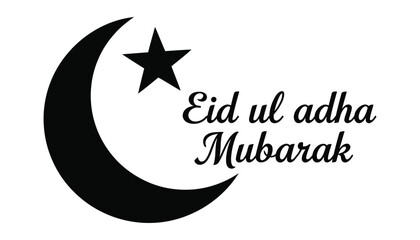 Crescent moon and star with Eid ul Adha Mubarak text