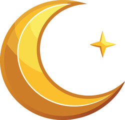 Golden crescent moon with star isolated on transparent background, Vector, illustration © Orpita