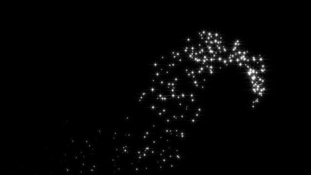 Minimalist white twinkle stars, sparkling glitter particles, magic dust trail, fairy shimmer line, vector star animation, glowing transition effect on black screen chroma key 4K.