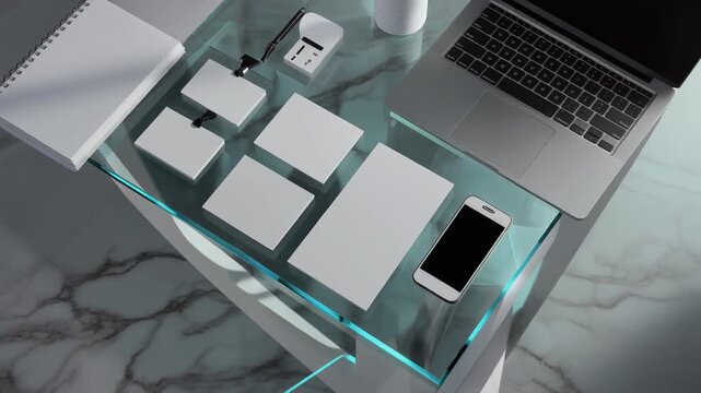 Flat lay corporate identity kit for technology startup clean branding video