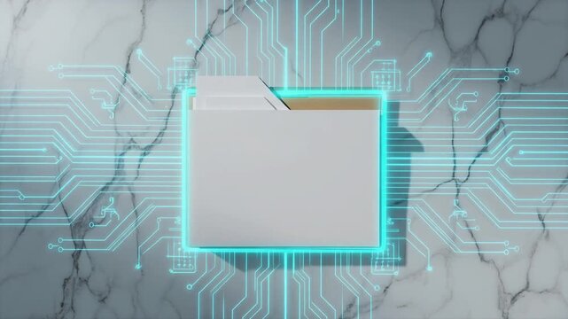 Flat lay folder file mockup glass surface futuristic office branding video