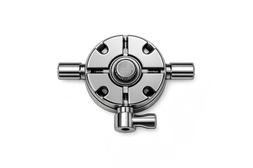 Obraz premium Polished metal mechanical gear on gray background in 3d design