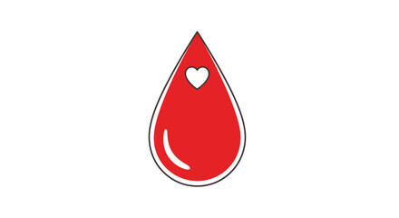 Fototapeta premium Red Blood Drop with a White Heart Icon Symbolizing Donation and Life on an Isolated White Background.