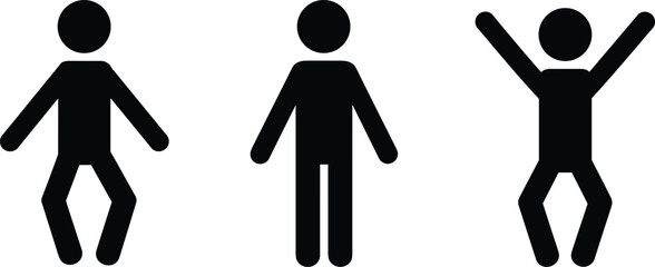 Black silhouettes of three stick figures in different poses people simple stick people © Mohasina Art