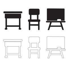 School and Education Icon Set - Desk, Chair, and Blackboard © Wimas