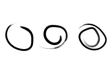 A minimalist vector graphic illustration of three swirling circular designs in black lines