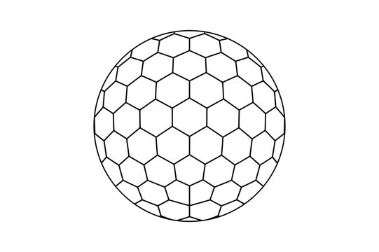 A minimalist vector graphic illustration of a buckyball molecule in a simple line art style