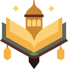 Open book with mosque illustration isolated on transparent background, Vector, illustration