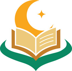 Open book with crescent moon and star isolated on transparent background, Vector, illustration