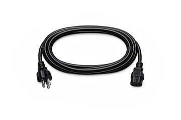 Black electrical power cable on gray background for energy and electronics