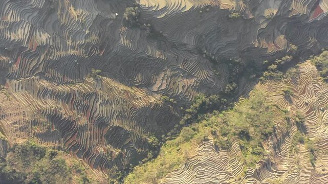 China landscapes - drone flight over wet paddy fields in remote Yuanyang region